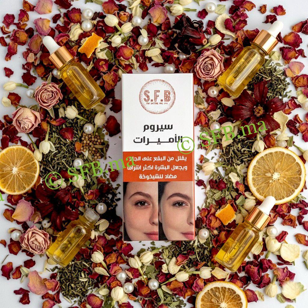 سيروم الأميرات – إشراقة فاخرة ومظهر شبابي طبيعي | SFB سيروم الأميرات الطبيعي لتفتيح البشرة وتقليل البقع ومكافحة الشيخوخة | مستخلص من الأعشاب والزيوت النباتية | منتجات SFB